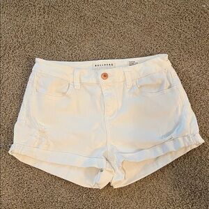 Bullhead White Denim Shorts Little Distressed Super Stretch Shorty 28